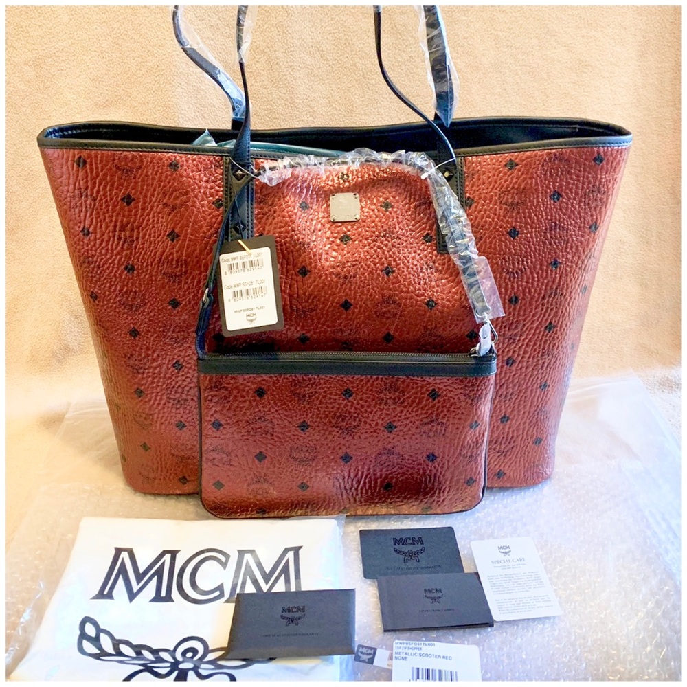 H/P 1/3💖💯MCM LARGE Top Metallic Scooter Shopper - Picture 1 of 8
